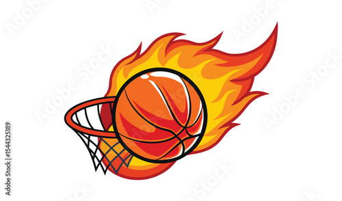 Fiery basketball swishing through net