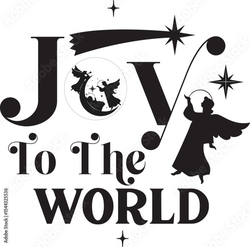 Joy To The World, Nativity Christmas Ornament SVG design, Jesus is King, Nativity Scene, Angels, Mary and Joseph