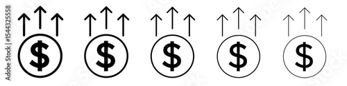 Increase money icon black and white vector sign