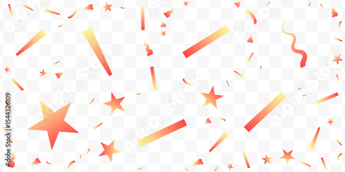 Confetti explosion on transparent background. Pieces of shiny gold paper flying and spreading. rotating . Eps 10