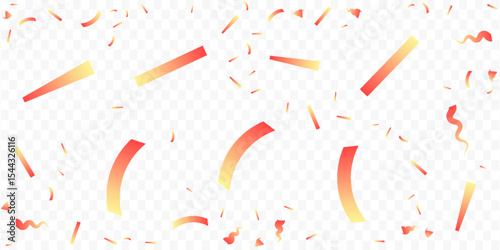 Confetti explosion on transparent background. Pieces of shiny gold paper flying and spreading. rotating . Eps 10