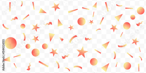 Confetti explosion on transparent background. Pieces of shiny gold paper flying and spreading. rotating . Eps 10