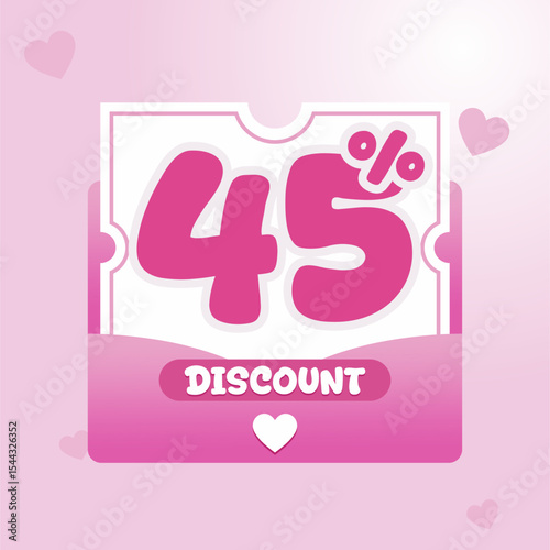discount voucher design in pink with heart icons and rounded typography. Ideal for Valentine sale banner, beauty product promotion, and feminine ecommerce campaign.