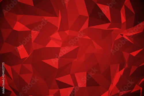 Abstract red low-poly polygonal pattern radiating across flat design backdrop in vector style