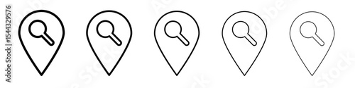 Location search icon black and white vector sign