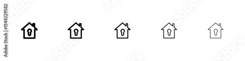 lock home icon black and white vector sign