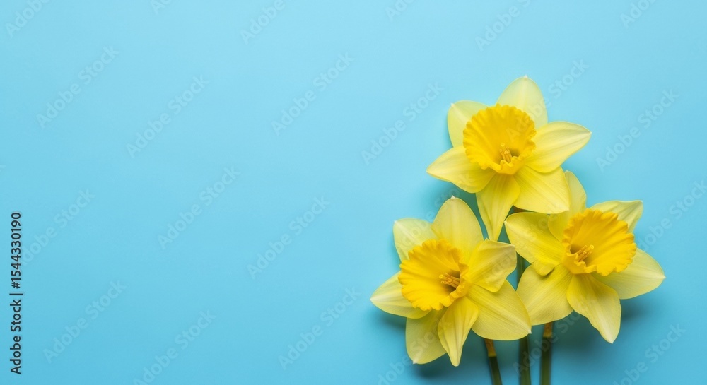 Fototapeta premium Vibrant Yellow Daffodils on a Light Blue Background Springtime Floral Photography