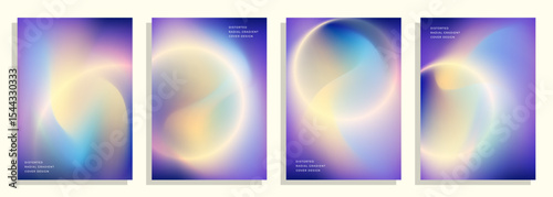 abstract violet yellow distorted radial gradient cover poster background vector design set