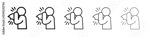 man coughs icon black and white vector sign