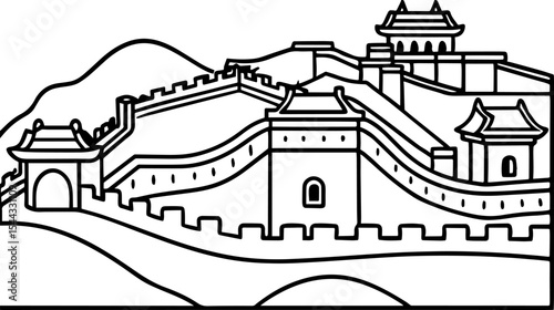 Great Wall of China line art drawing
