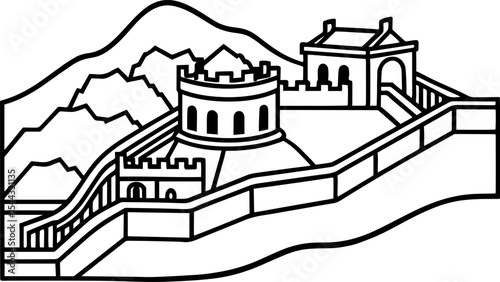 Great Wall of China line art drawing
