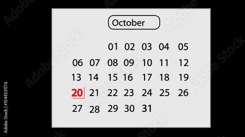 20 October Calendar Animation with Smooth Motion Graphics – Highlight Special Date
