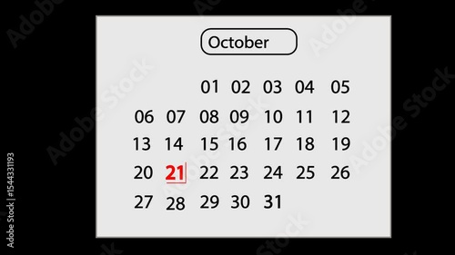 21 October Calendar Animation with Smooth Motion Graphics – Highlight Special Date
