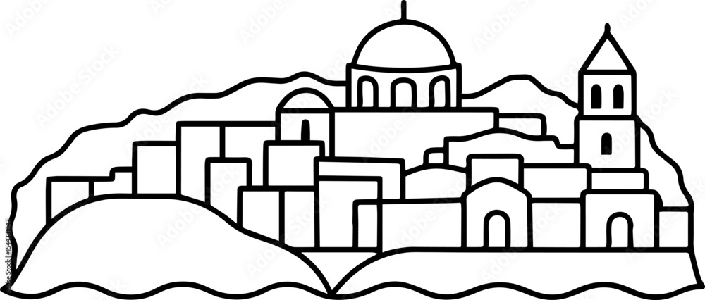 Fototapeta premium Santorini Greece outline vector illustration