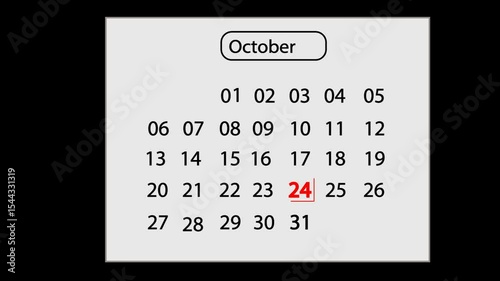 24 October Calendar Animation with Smooth Motion Graphics – Highlight Special Date
