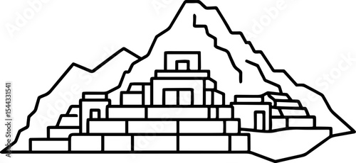 Machu Picchu outline vector illustrations
