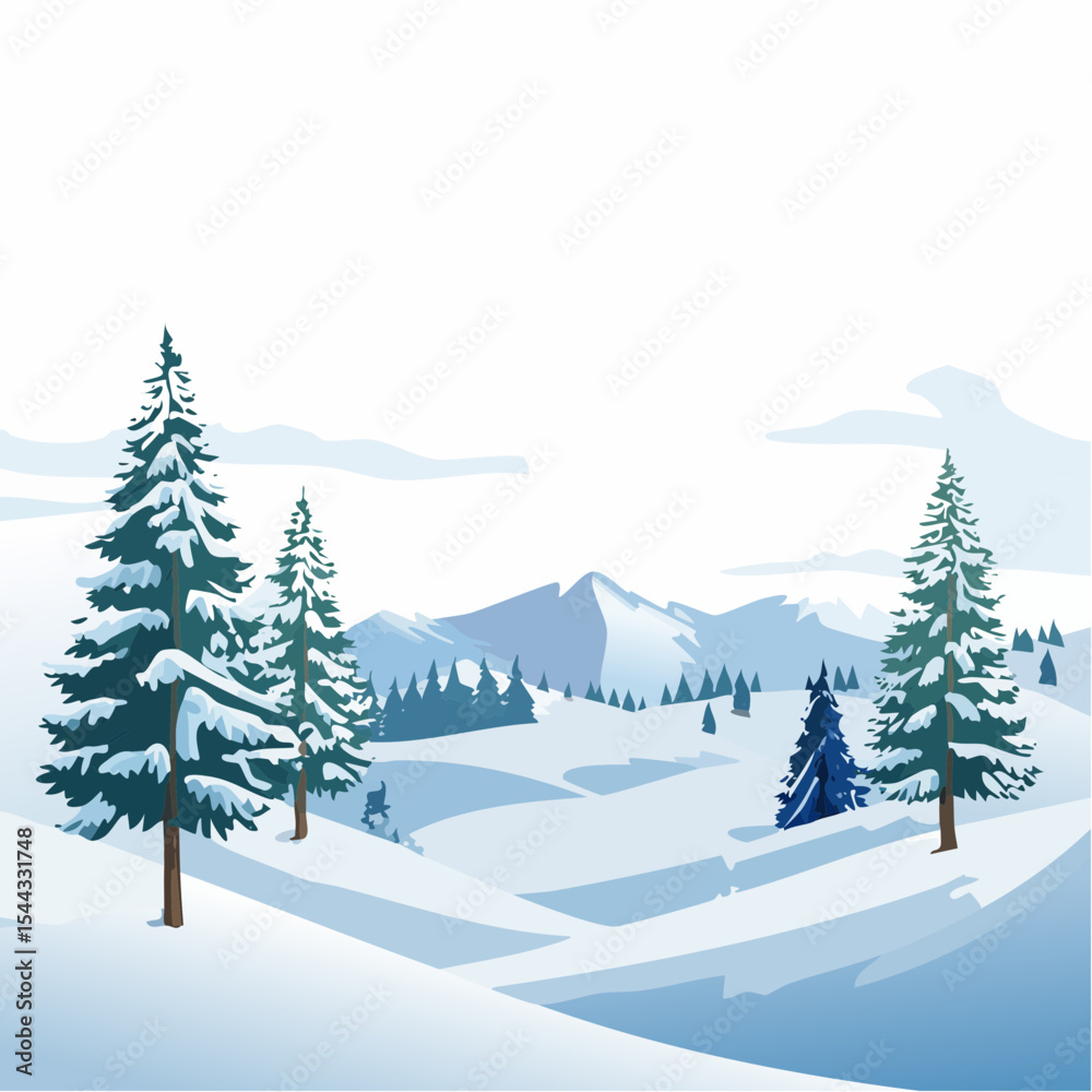 Fototapeta premium winter landscape with trees in the foreground and hills covered by snow