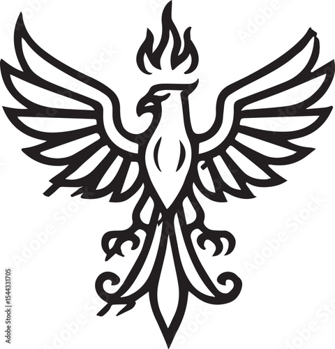 This image showcases a powerful black silhouette of a Phoenix, a mythical bird known for its rebirth from ashes. The "Phoenix decal" design features the majestic creature with outstretched wings, soar