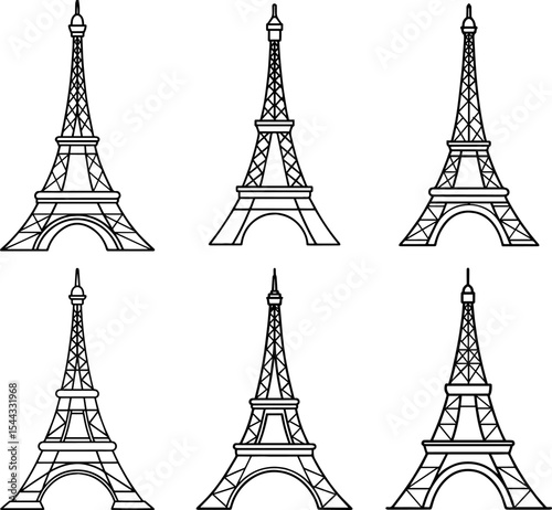 Eiffel Tower outline vector illustrations
