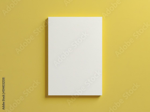 Blank white A4 paper mockup on yellow background.