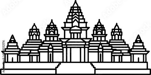 Angkor Wat Cambodia temple outline icons
