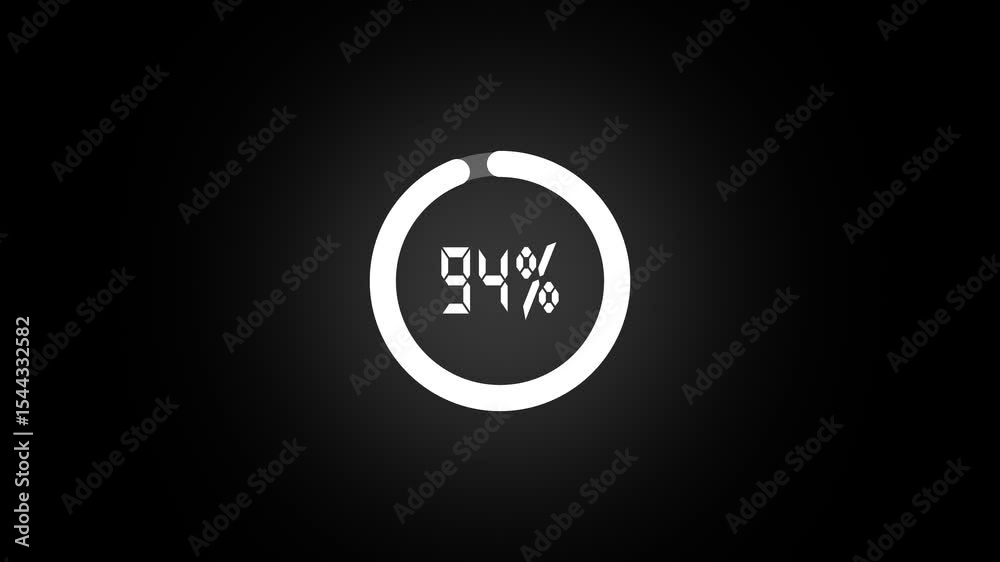 Abstract 94% number percent circle loading pie chart circle modern design black background animation.