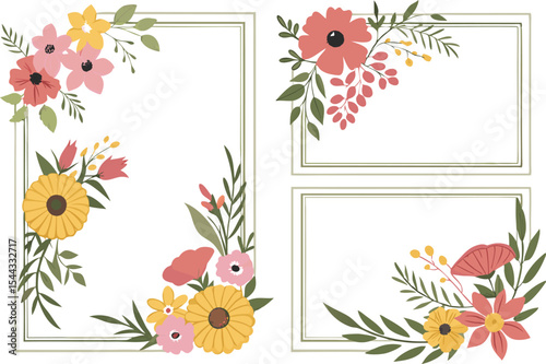 Elegant Floral Border Design Collection for Creative Use. Decorative Floral Border Design Set for Invitations. Classic Floral Border Design Pack for Print Projects. Colorful Floral Border Design Ideas