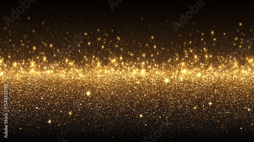 A sparkling gold glitter gradient sparkles against a dark background, creating a festive and elegant shimmering effect.