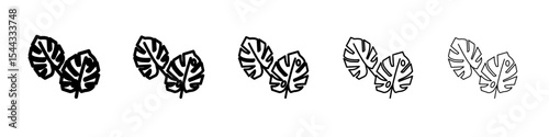 Monstera leaves icon black and white vector sign