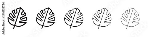 Monstera leaves icon black and white vector sign