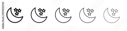 Moon and stars icon black and white vector sign