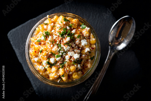 a bowl of food with a spoon on a table