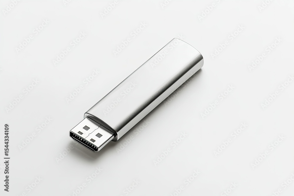 Detailed Visual of Flash Drive Silver Usb Key Modern on White Background Detailed Visual of Flash Drive Silver Usb Key Modern on White Background