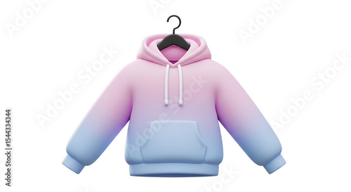 Stylish blue and pink gradient hoodie sweatshirt in 3D for modern fashion or youth apparel design, isolated on a transparent background, png, cutout