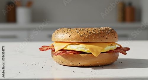 Bacon and egg sandwich on kitchen counter
