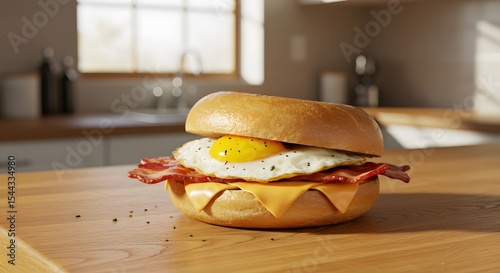 Bacon and egg sandwich on kitchen counter