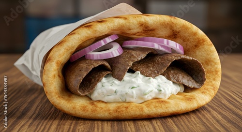 Lamb gyro on Greek taverna table