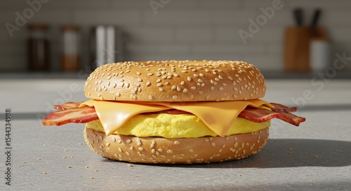 Bacon and egg sandwich on kitchen counter
