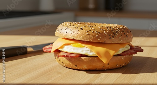 Bacon and egg sandwich on kitchen counter