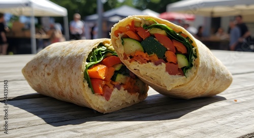 Veggie wrap on farmers’ market table