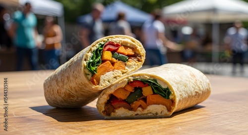 Veggie wrap on farmers’ market table
