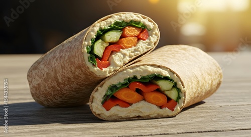 Veggie wrap on farmers’ market table