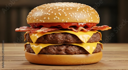 Double cheeseburger on BBQ table