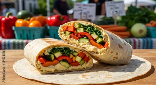 Veggie wrap on farmers’ market table