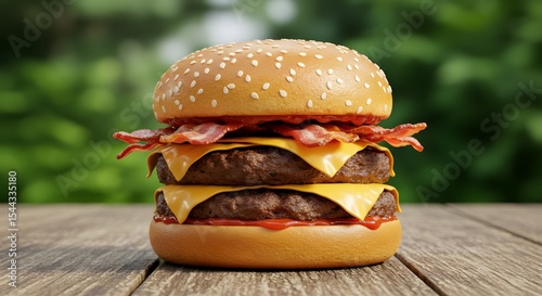 Double cheeseburger on BBQ table