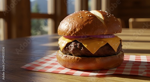Mushroom burger on forest table