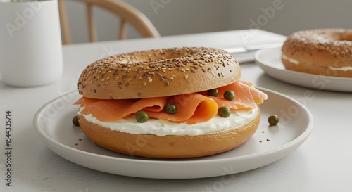 Smoked salmon bagel on brunch table