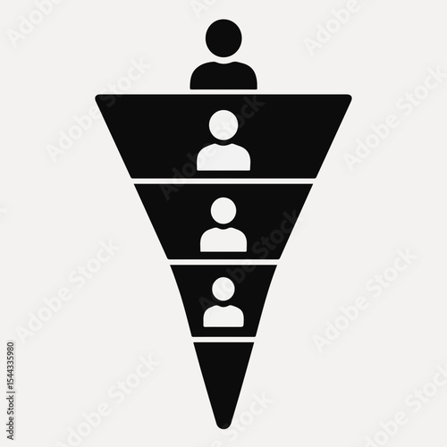 Black and White Conversion Funnel Illustration Showing Customer Journey and Sales Process with People Icons at Each Stage Representing Decreasing Numbers of Potential Clients