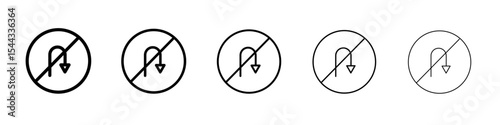 No U turn sign icon black and white vector sign