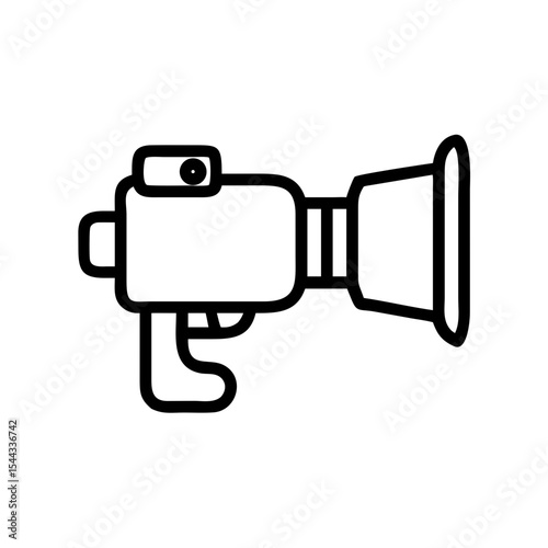Megaphone or blaster gun line icon. Vector symbol for announcement, loud sound, communication, and science fiction themes.